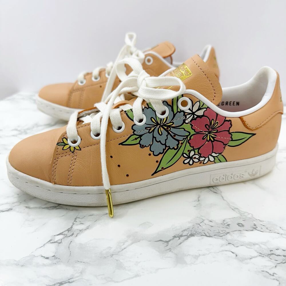 Adidas Stan Smith Amber Blush Floral Sneakers Size‎ 6 Athleisure Athletic